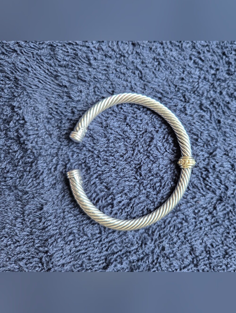 David Yurman Cable Classic Cuff Beaded Spacer Bracelet Sterling Silver 14K Gold - Picture 3 of 5